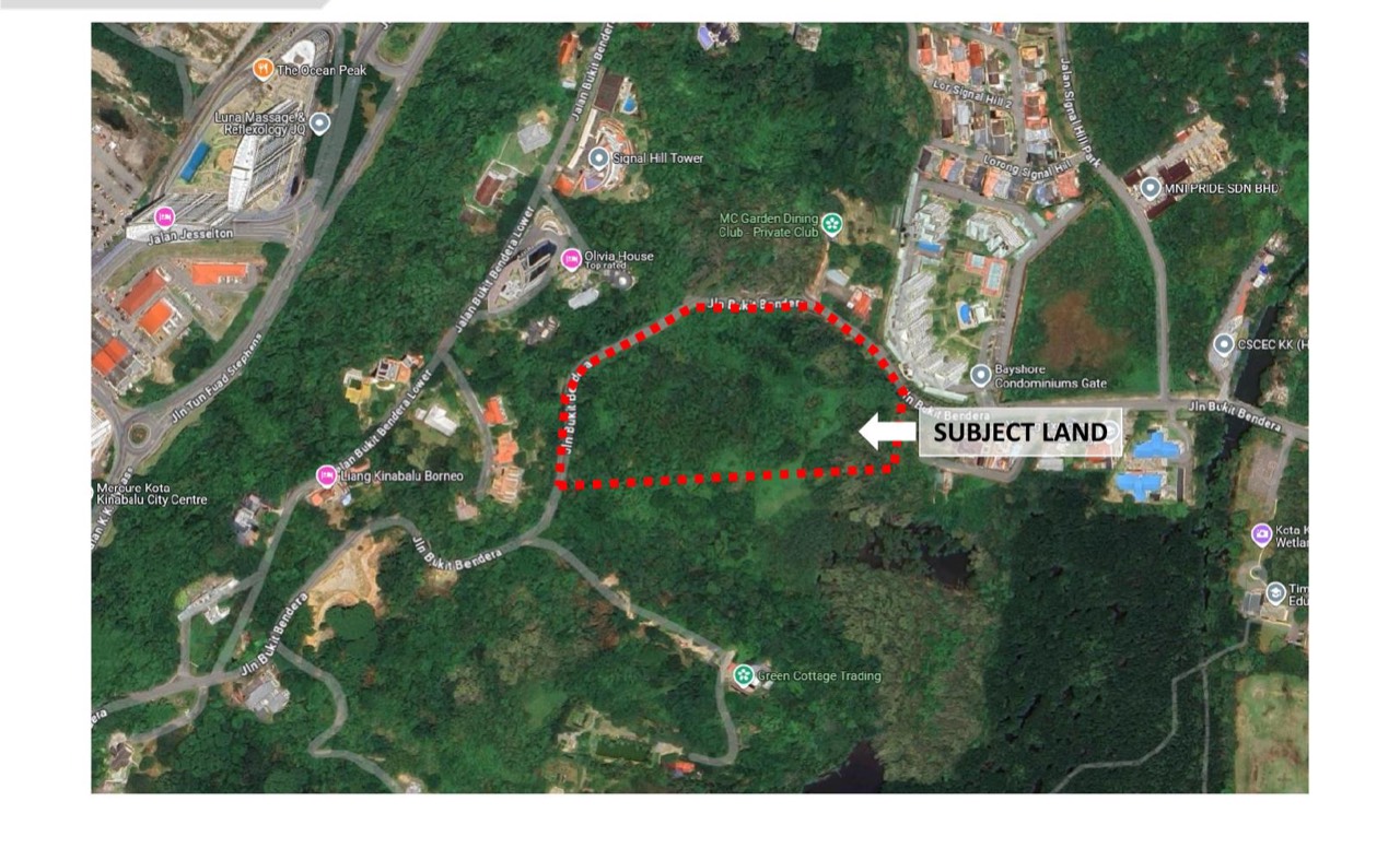 Aerial site plan showing the subject land boundary off Jalan Bukit Bendera, Kota Kinabalu